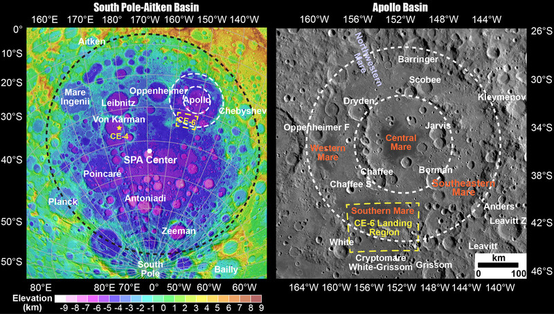 Chang’e-6 landing site is located to the Apollo basin in the northeast of the South Pole-Aitken basin. Image credit: Dr Yuqi Qian